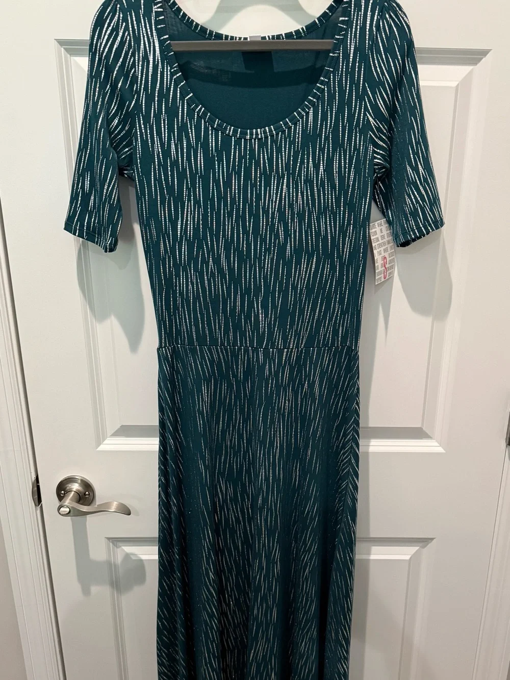 LuLaRoe Teal Maxi Dress with White Linear Print Small - Picture 1 of 6